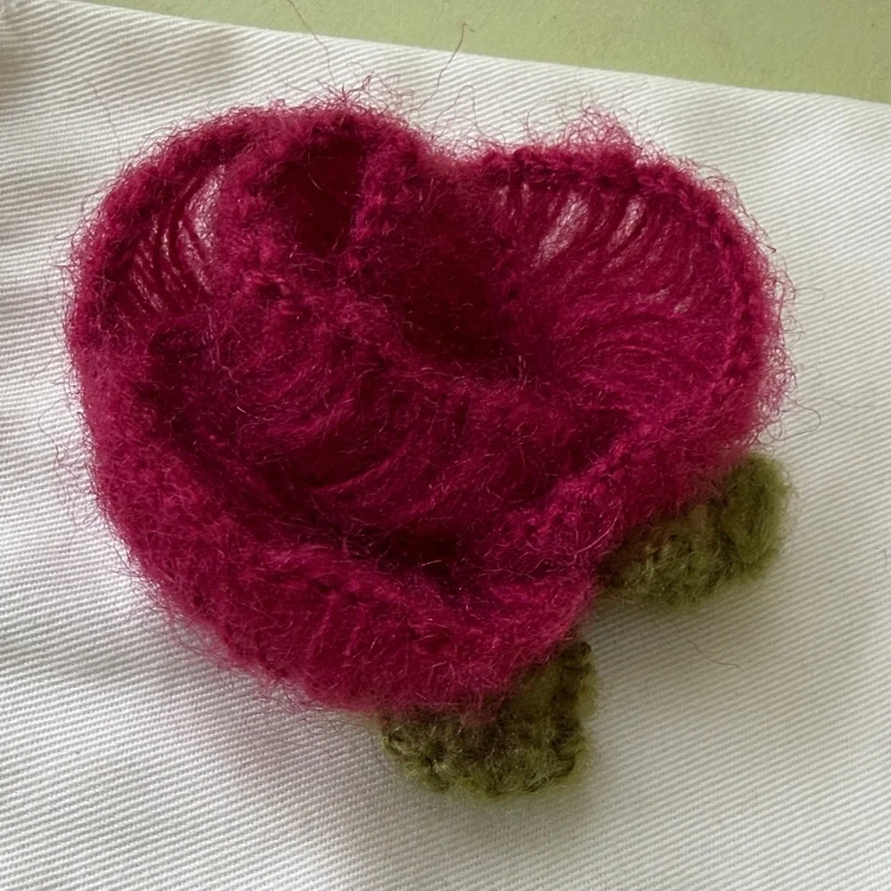 Handcrafted Fuzzy Burgundy Flower Brooch